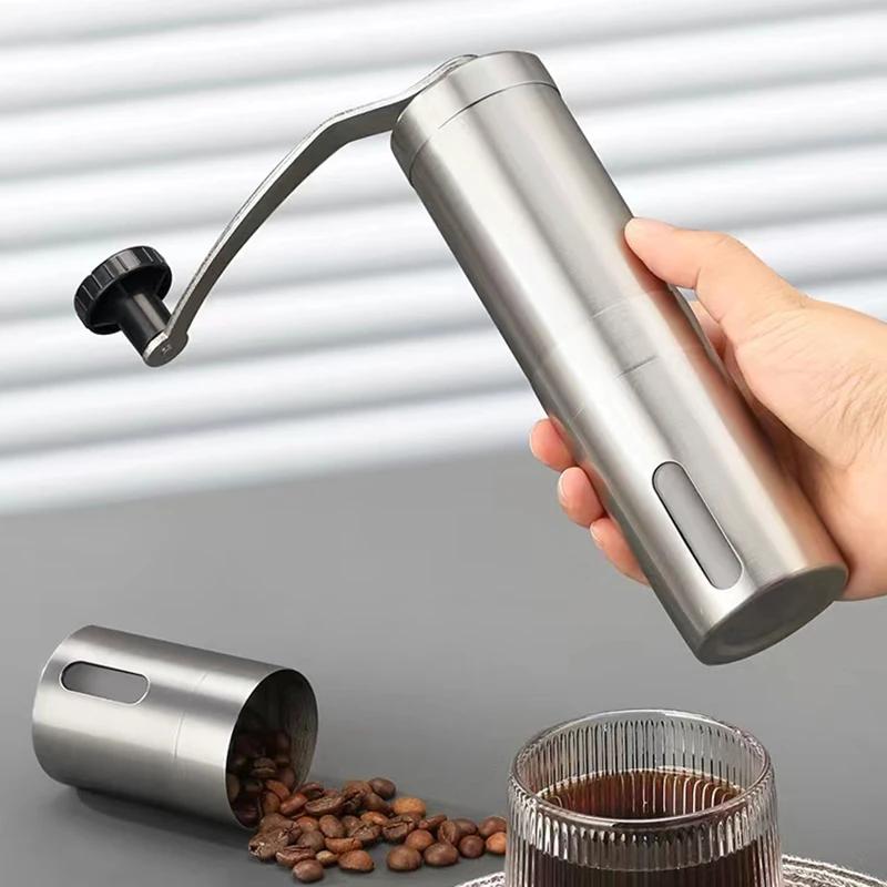 Moulin à café manuel Portable en acier inoxydable, avec bavures en céramique, paramètres réglables, 