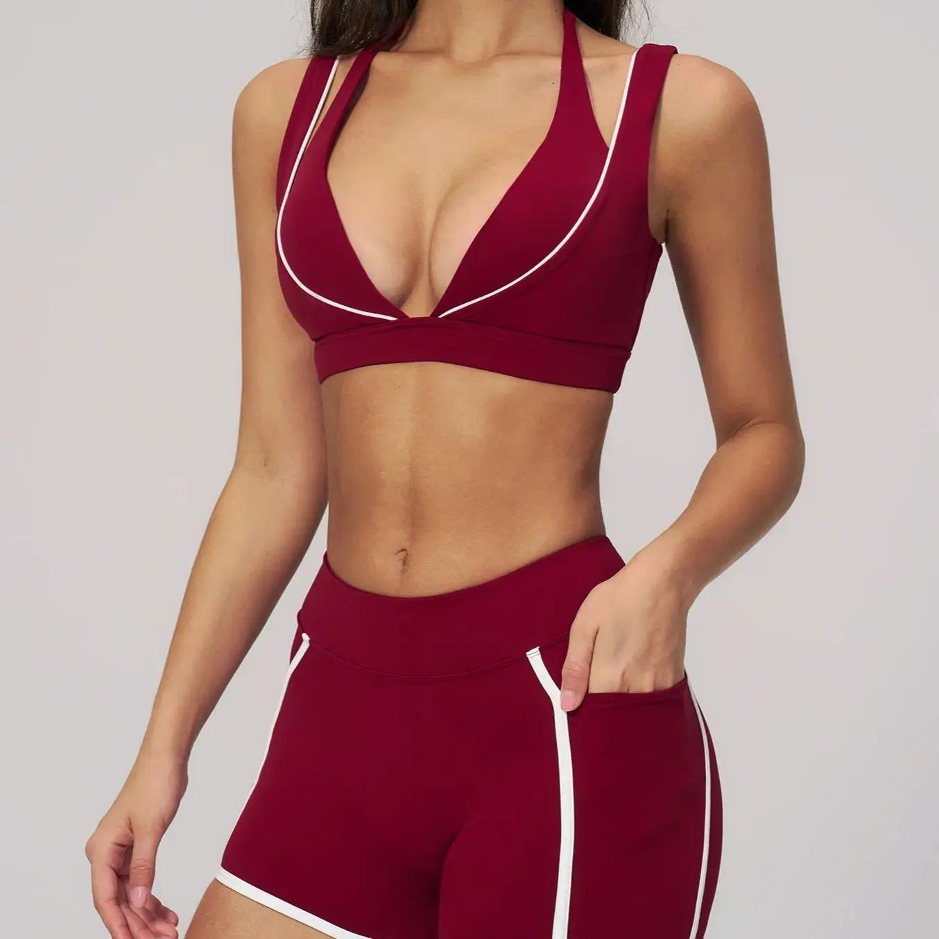 Ningyu Ensemble de yoga sexy 2 pièces pour femme, comprenant un soutien-gorge de sport antichoc et u