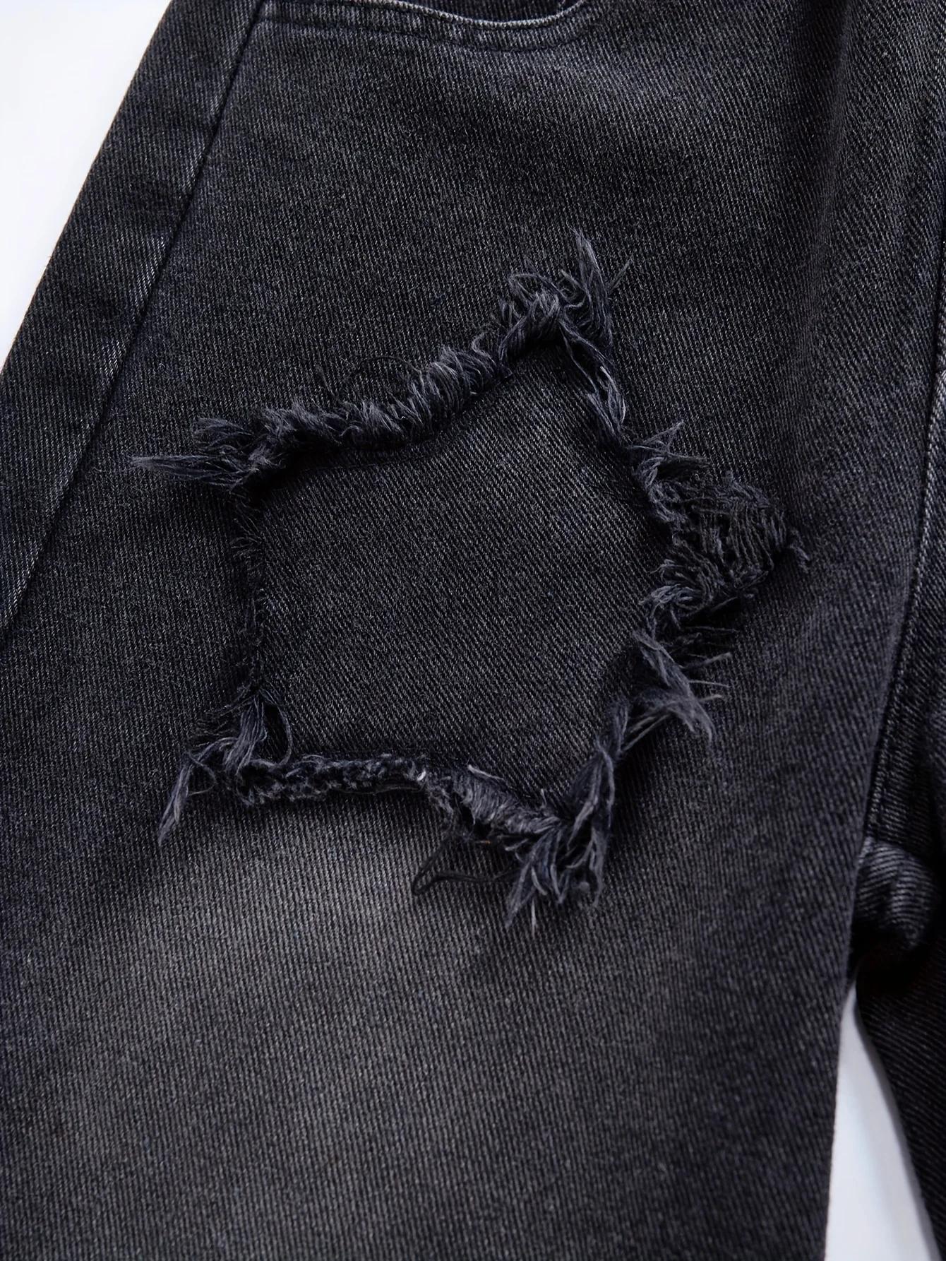 Pantalon en Denim à jambes droites pour filles, tissu délavé Y2K, motif cinq étoiles, Patchwork, pol