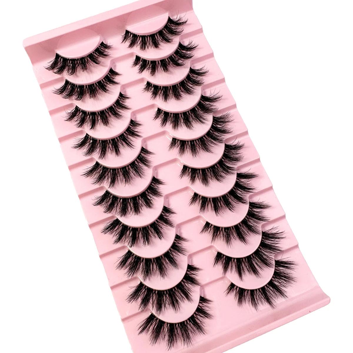 10 paires naturel longue tige transparente 3D vison cils Manga cils chauds faux cils moelleux doux c