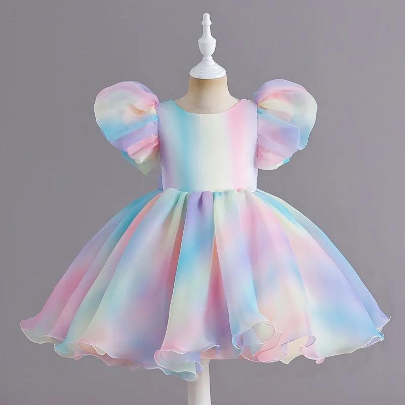 Robe de soirée tutu arc-en-ciel pour filles, costume de princesse pour enfants, vêtements de demoise