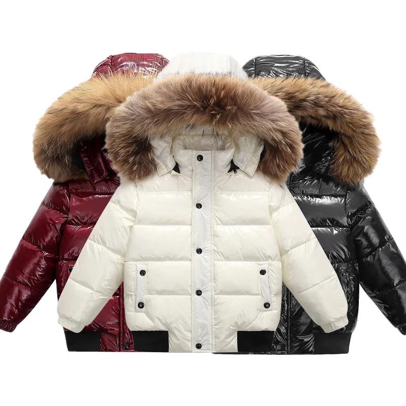 Doudoune à capuche brillante UNITIM pour bébés filles et garçons, manteau d'hiver épais et chaud pou