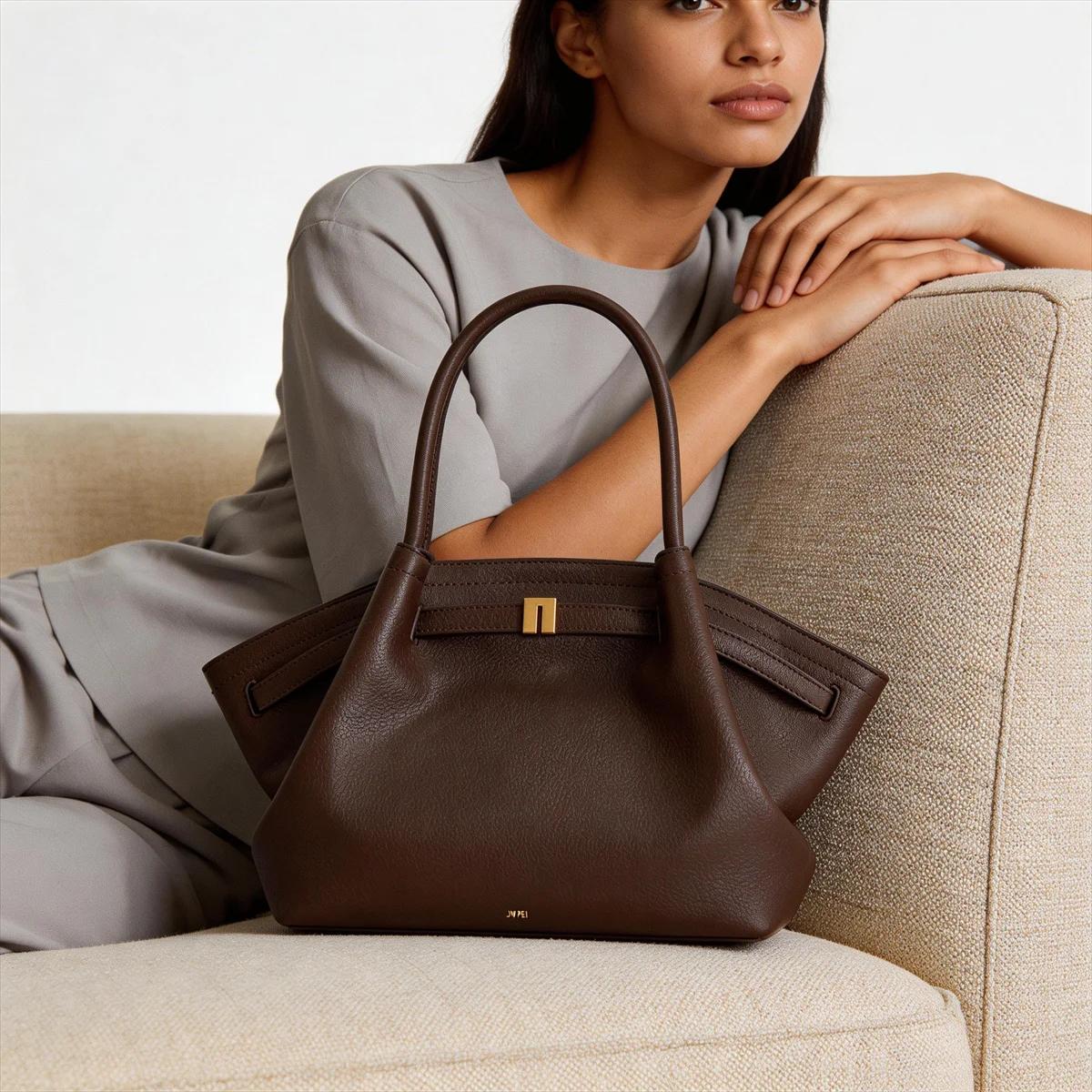Sac à bandoulière vintage brun foncé JW PEI, sac fourre-tout en cuir vegan pour femmes, sac à main d