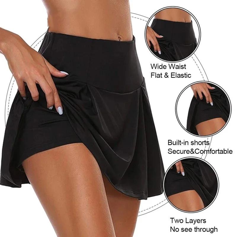 Été femmes Sprints Tennis danse Fitness jupes courtes séchage rapide solide femme doublure taille ha
