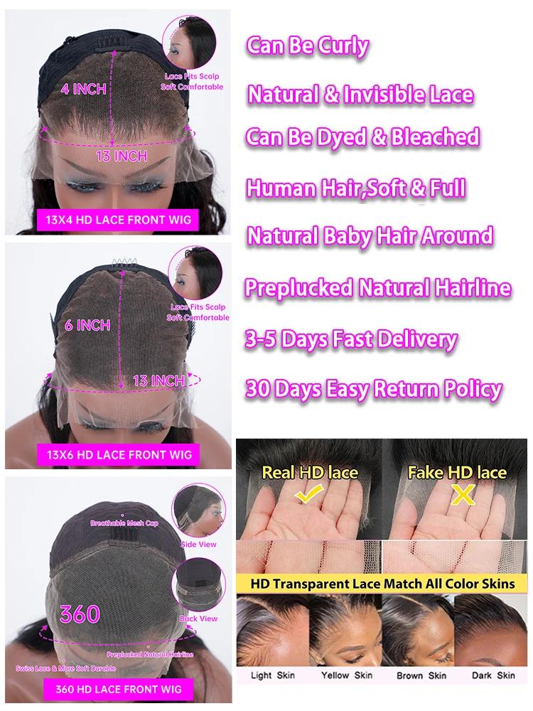 Perruques en cheveux humains ondulés de 30 à 40 pouces, perruque frontale en dentelle HD transparent