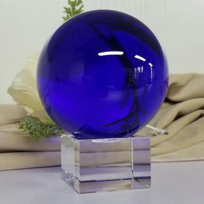 Boule de cristal bleue 40MM, ornements asiatiques, boule de verre magique naturelle Rare, sphère de 
