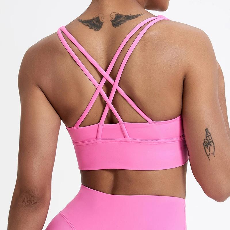 Soutien-gorge de sport Push up femme - Brassière d'entraînement antichoc dos croisé fitness yoga