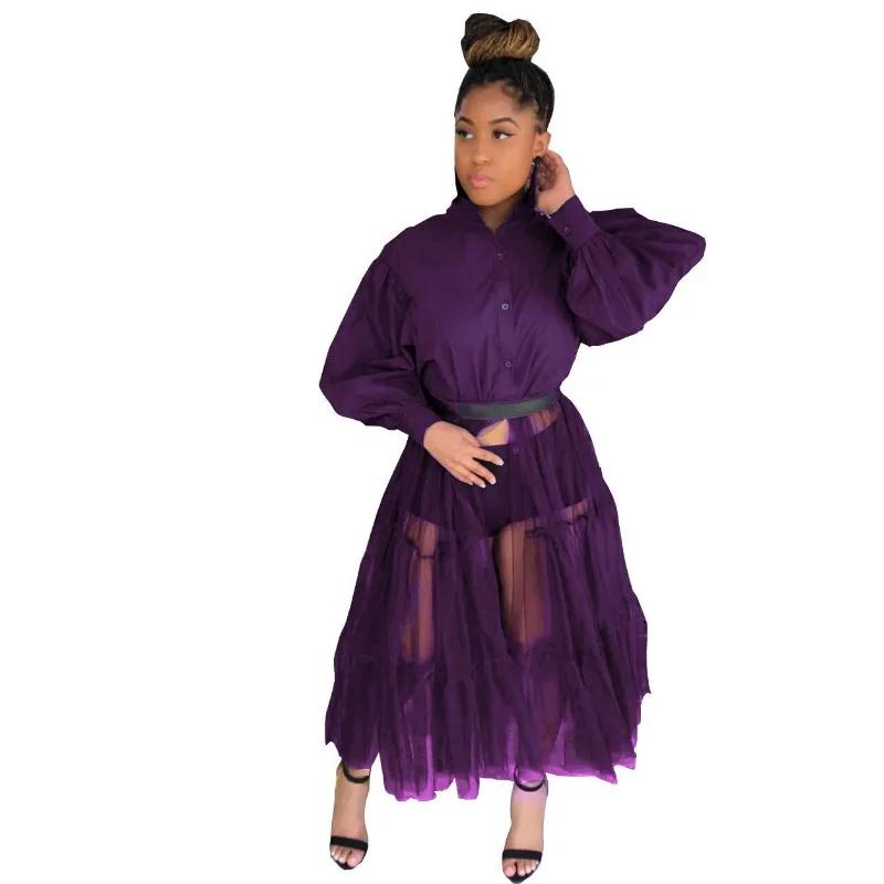 Robe chemise décontractée personnalisée grande taille pour femme – Vêtement d'été uni à manches cour