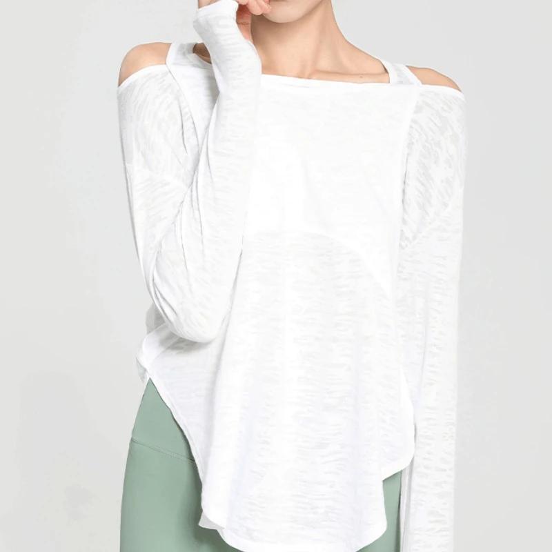 Aadt False-Sweat-shirt de yoga à manches longues pour femme, haut à séchage rapide, chemise d'entraî