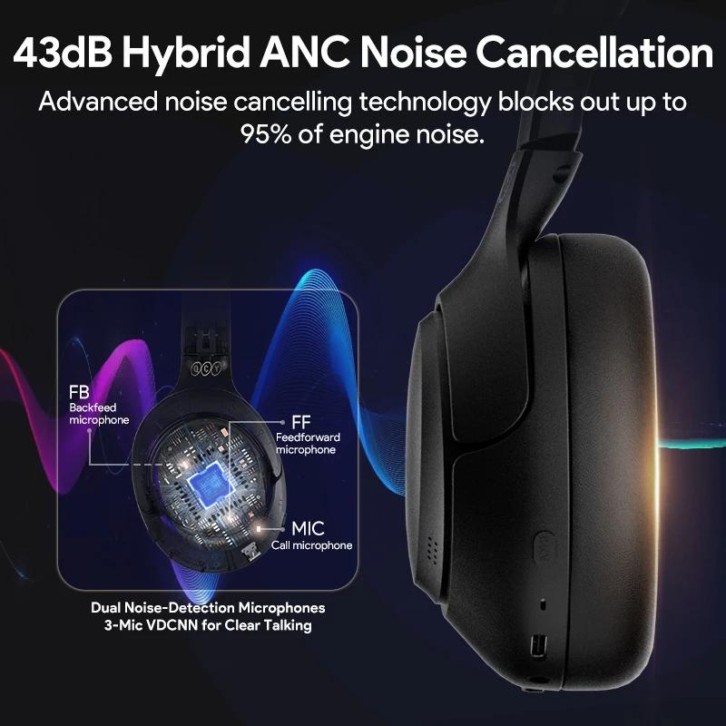 QCY-Casque sans fil hybride H3 ANC, suppression active du bruit, écouteurs Bluetooth 5.4, audio haut