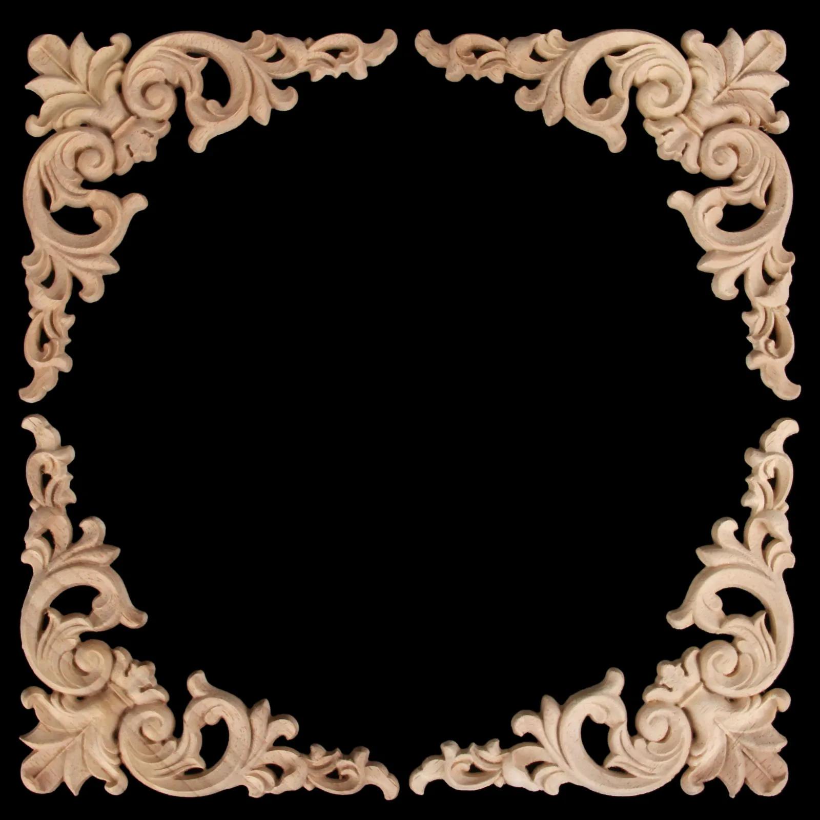 Autocollants d'angle sculptés en bois non peint, 4 pièces, embellissements de sculptures rétro pour 