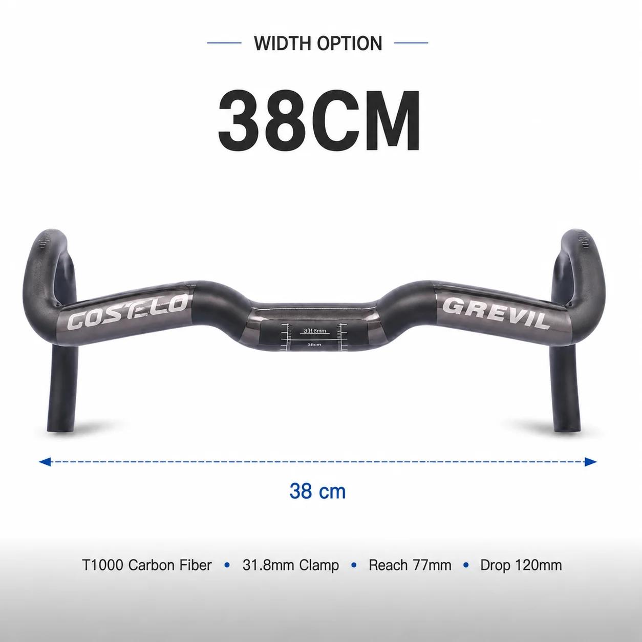 Guidon de vélo de gravier en carbone GREVIL T1000, barre de descente 31,8 mm 38/40/42 cm pour vélo d