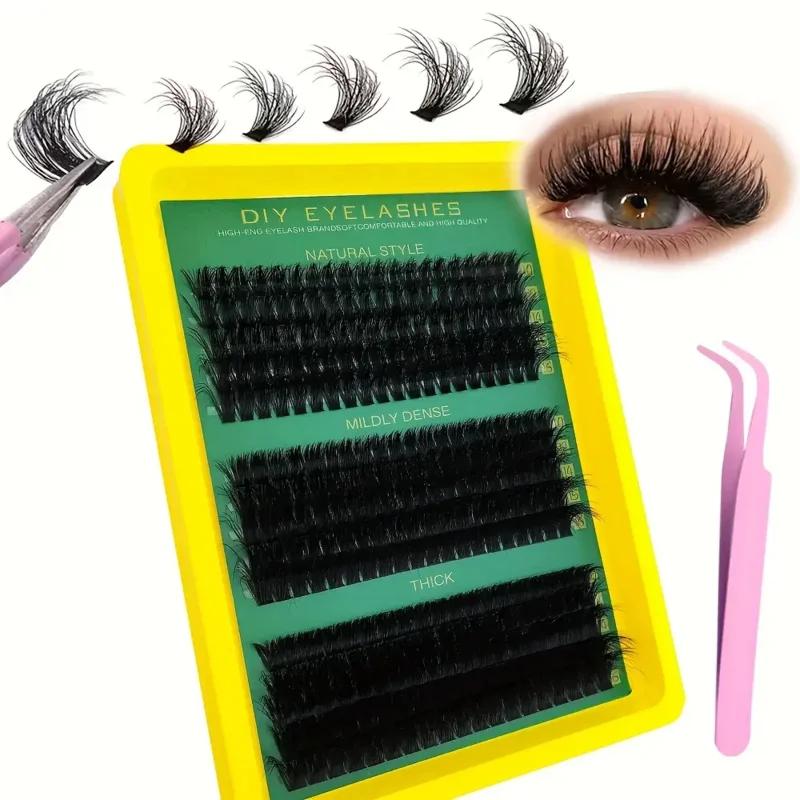 Kit d'extension de cils DIY, longueurs mixtes moelleuses de 10 à 16 mm, cils épais de 0,07 mm avec p
