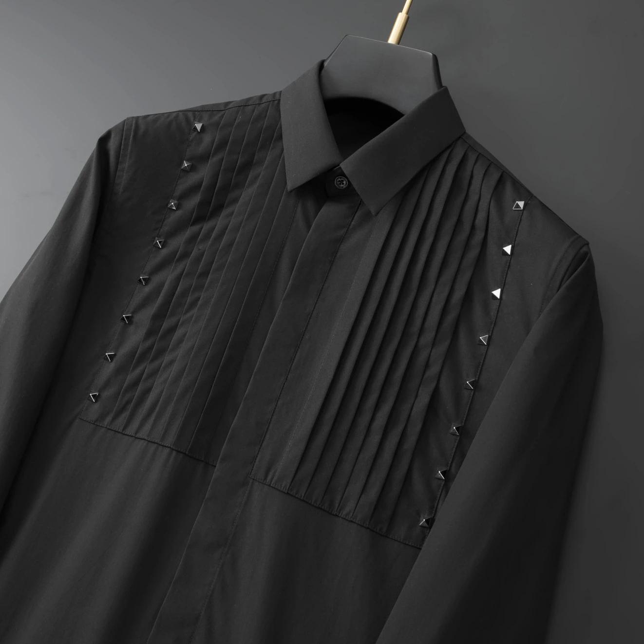 Chemise décontractée à manches longues pour hommes, décoration de rivet, chemises provoqué formelles