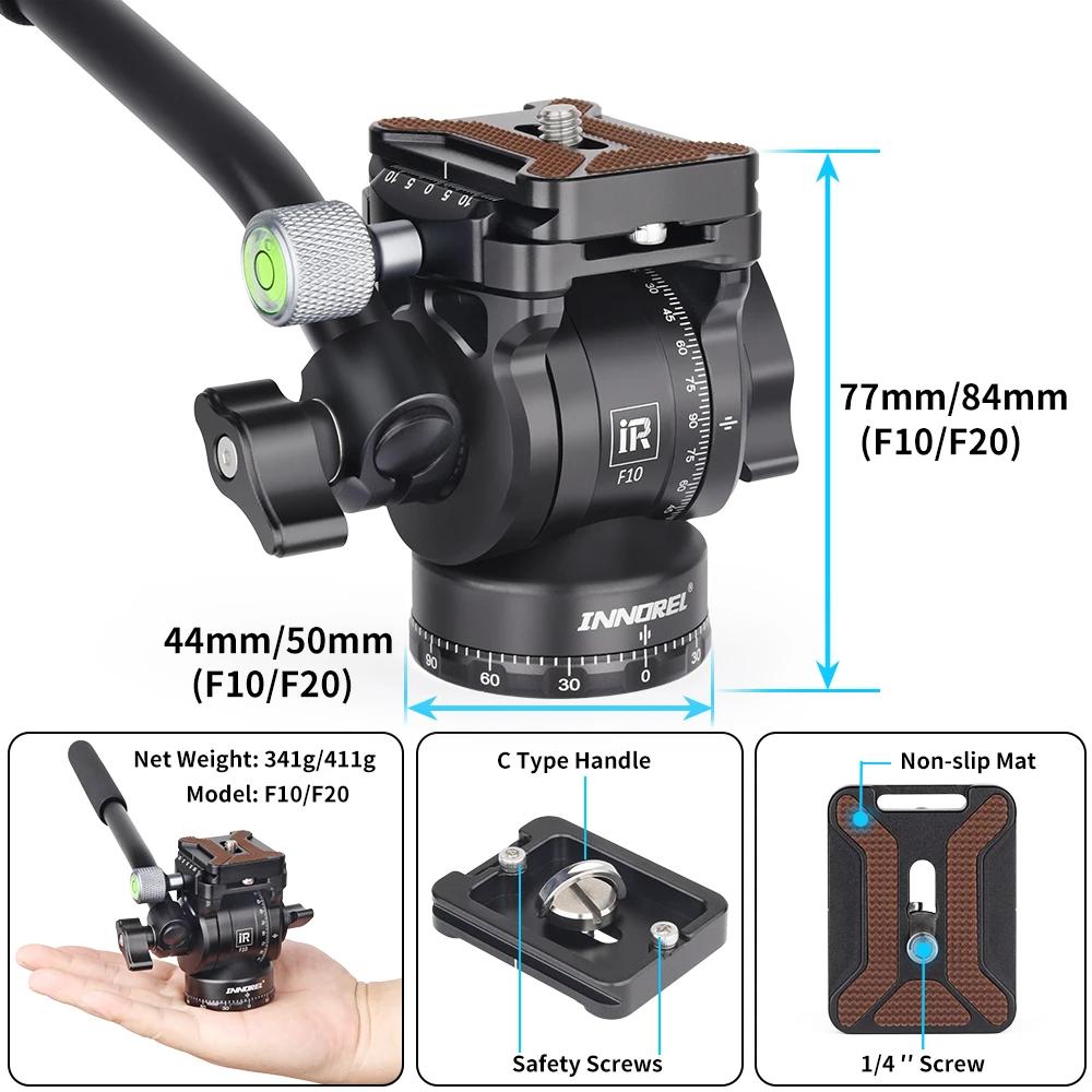 INNOREL F10/F20 Mini tête d'inclinaison de tête fluide de trépied, tête de trépied vidéo de caméra e