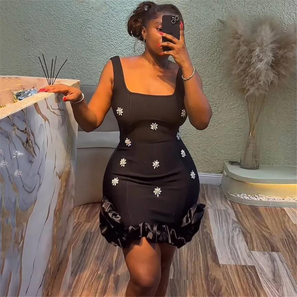 Femmes Sexy volants vêtements d'été 2025 nouvelle robe de pansement sans manches Club fête Mini robe