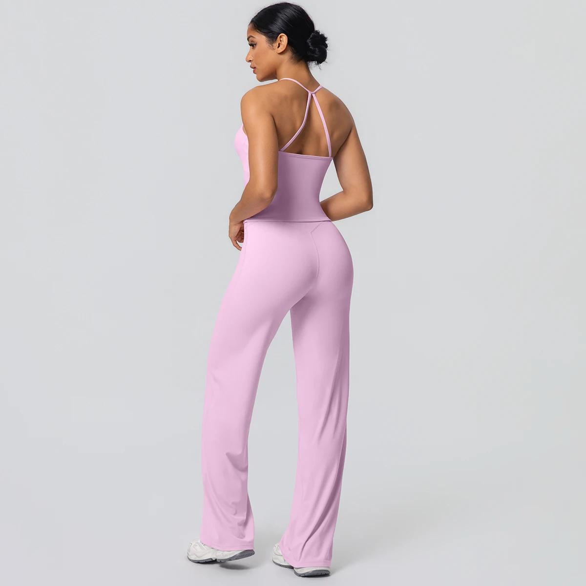 Ensemble de Yoga 2 pièces pour femmes, couleur unie, sport, Sexy, belle sangle arrière, haut d'entra
