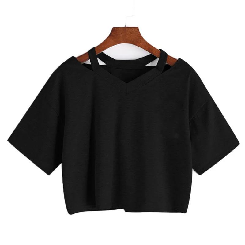 Crop tops Y2k pour femmes, t-shirt court à manches courtes à col en V avec imprimé graphique, t-shir