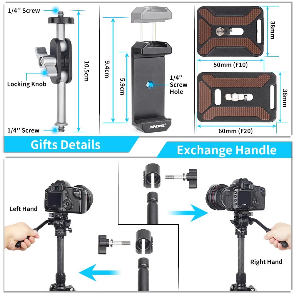 INNOREL F10/F20 Mini tête d'inclinaison de tête fluide de trépied, tête de trépied vidéo de caméra e