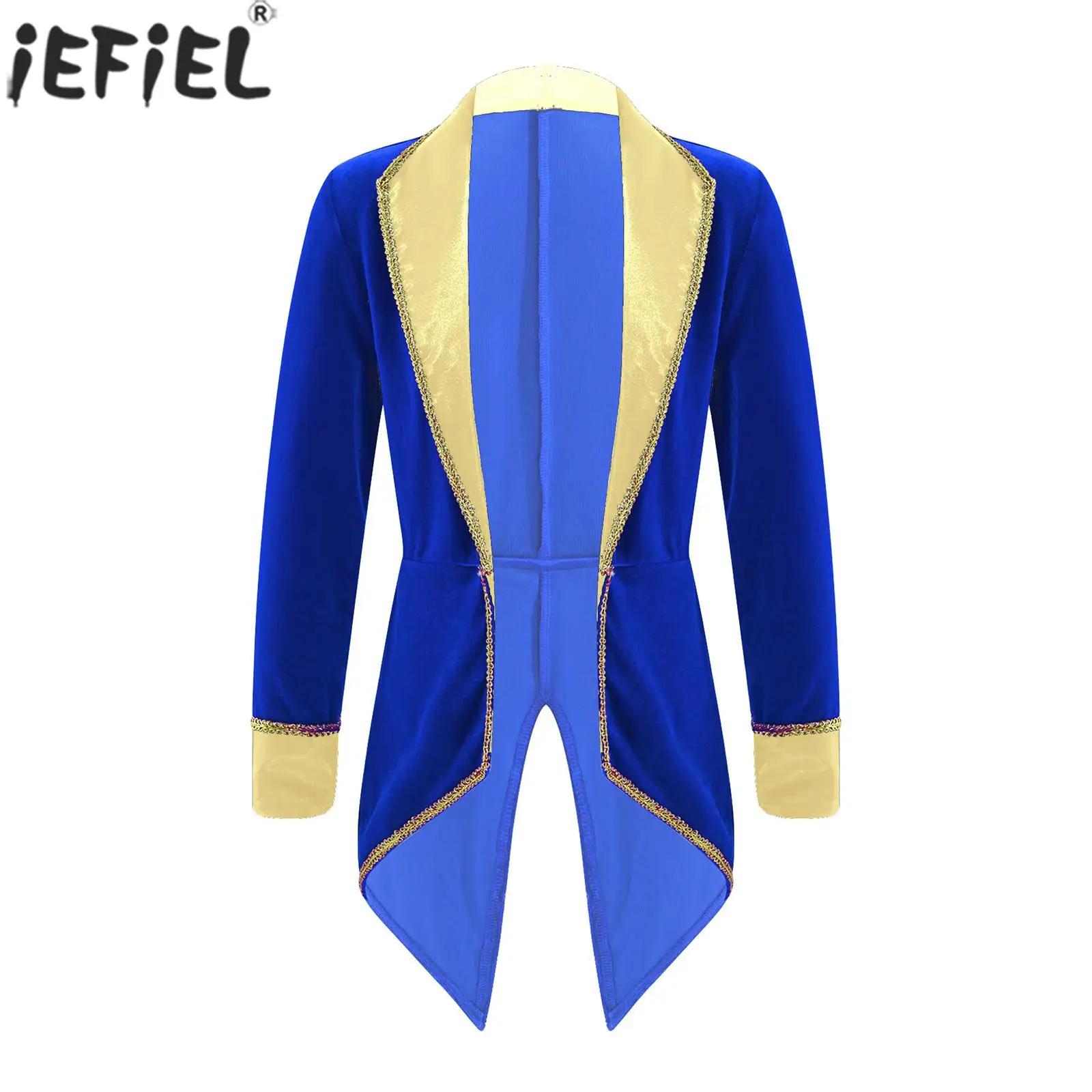 Costume de cirque pour enfants, maître de cérémonie ou magicien, veste longue à revers en velours, p