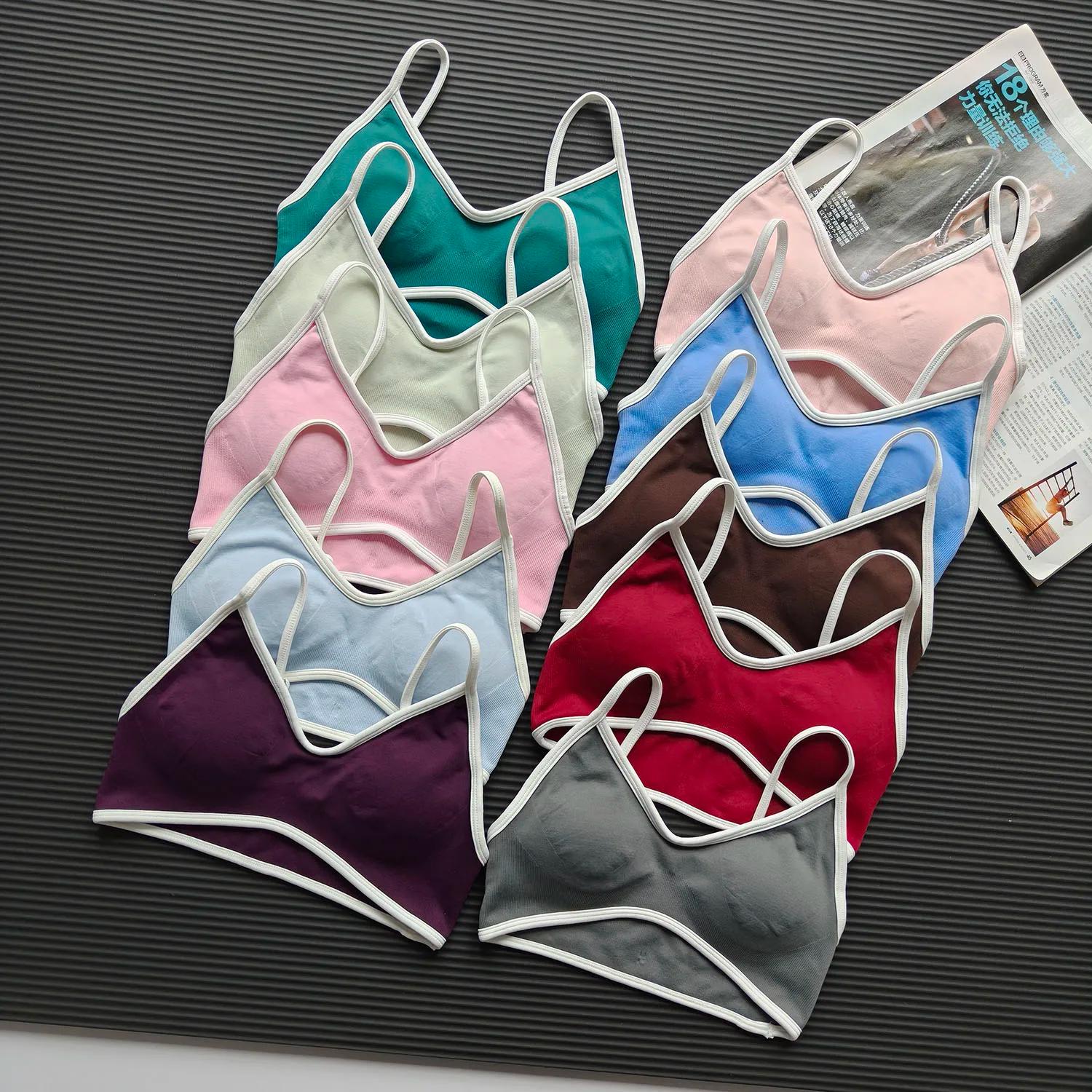 Soutien-gorge de sport sans couture pour femme, bretelles fines respirantes, dos nu, pour yoga, fitn