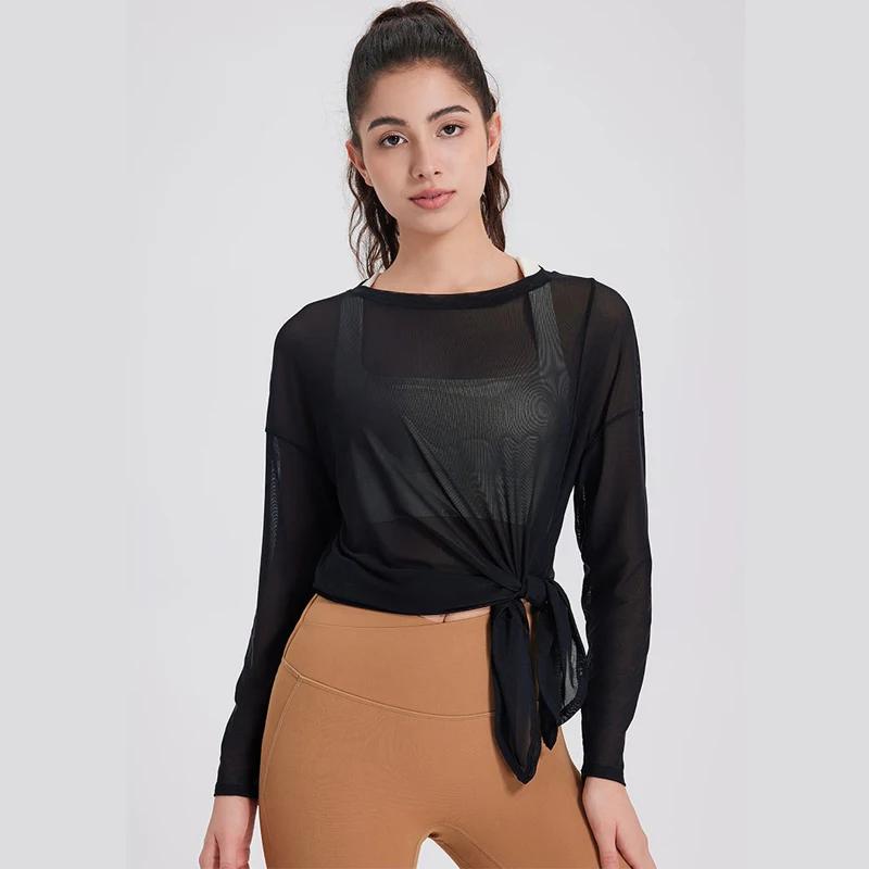Chemise de yoga à manches longues pour femmes, chemisier de course en plein air, haut de gym respira