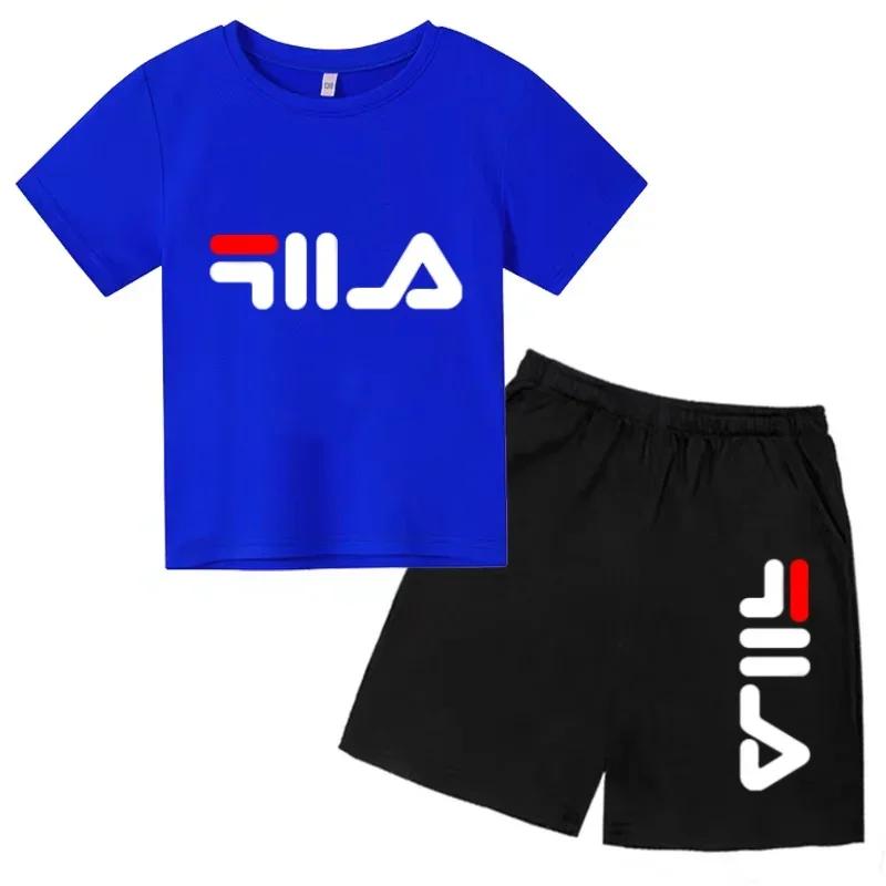 T-shirt et short décontractés à motif de lettres de dessin animé pour garçons et filles, ensemble de