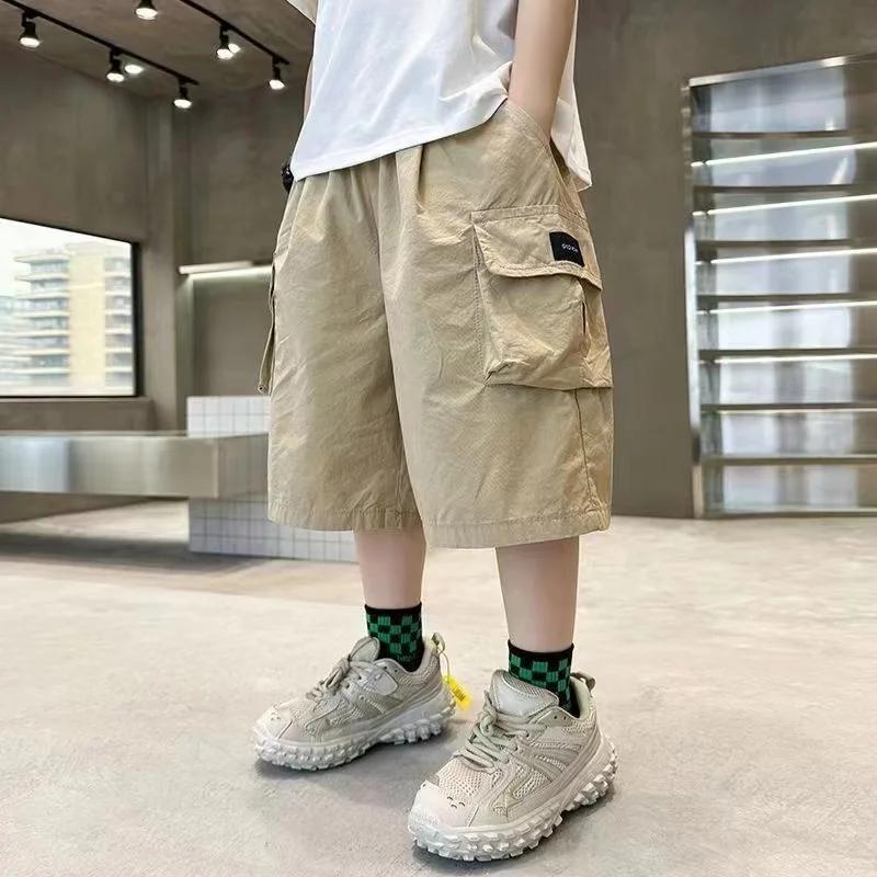Shorts d'été pour garçons de 3 à 14 ans, nouvelle mode, en coton, avec grandes poches, demi-pantalon