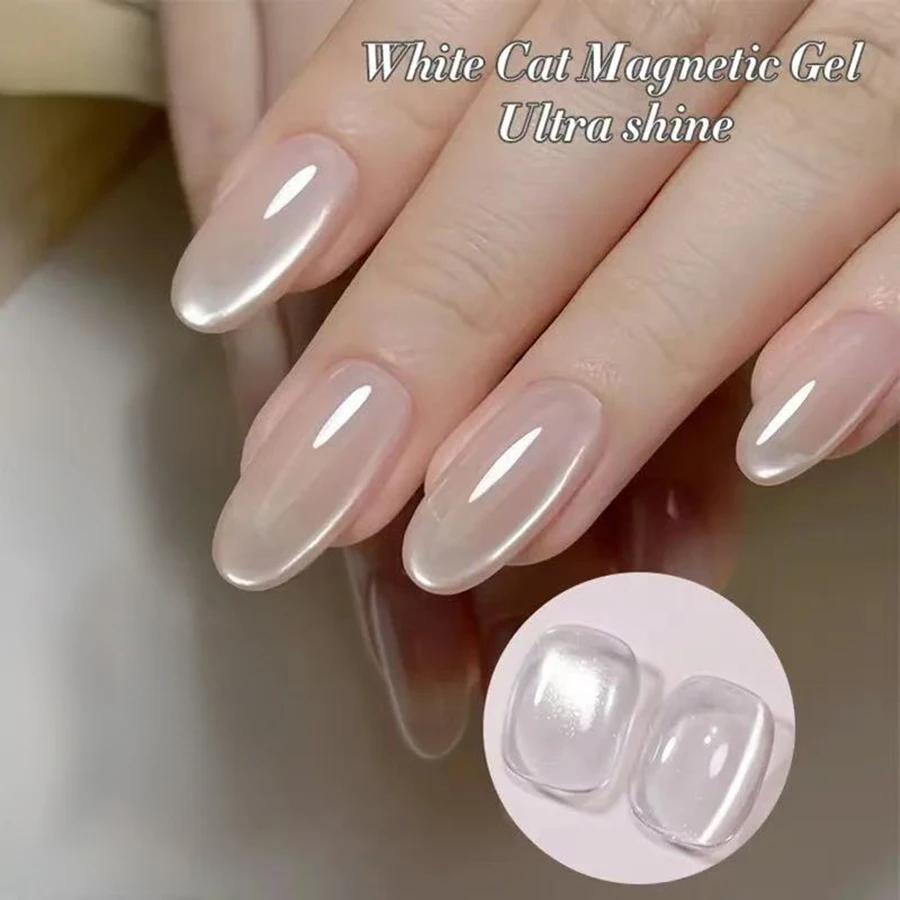 1-9 pièces TC Flow Light Vernis à ongles gel effet œil de chat blanc ultra brillant, gel UV à retire
