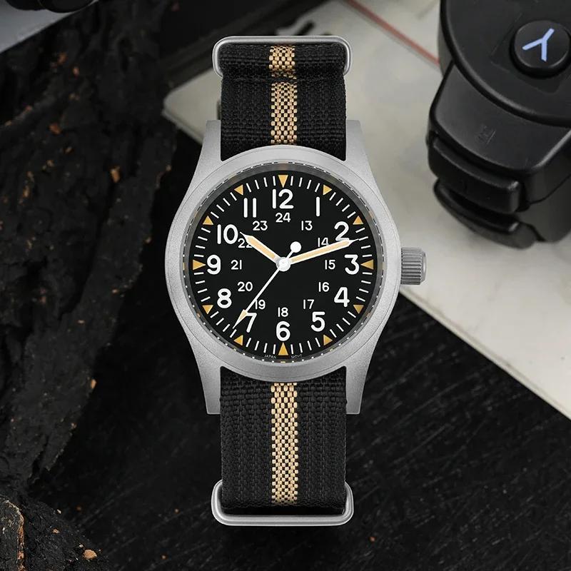 Militado ML05 38mm montre militaire mis5 2035 mouvement bombé saphir cristal C3 vert lumineux 10Bar 