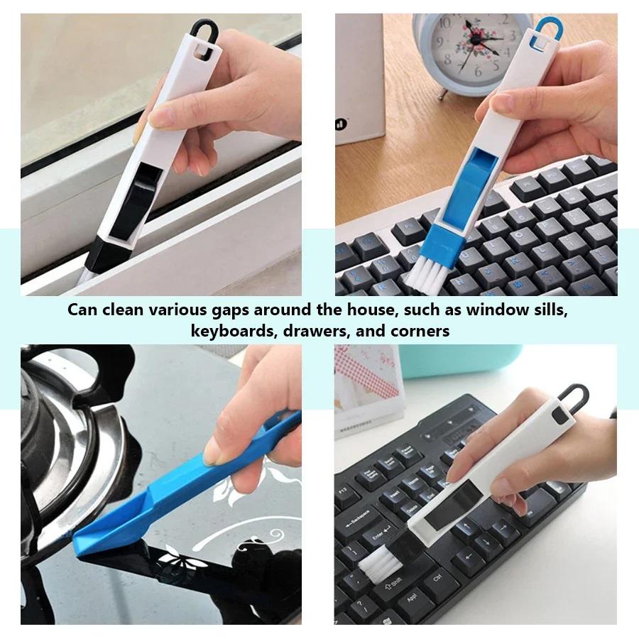 Brosse de nettoyage Portable deux en un, nettoyeur multifonctionnel de rainures de clavier de porte 