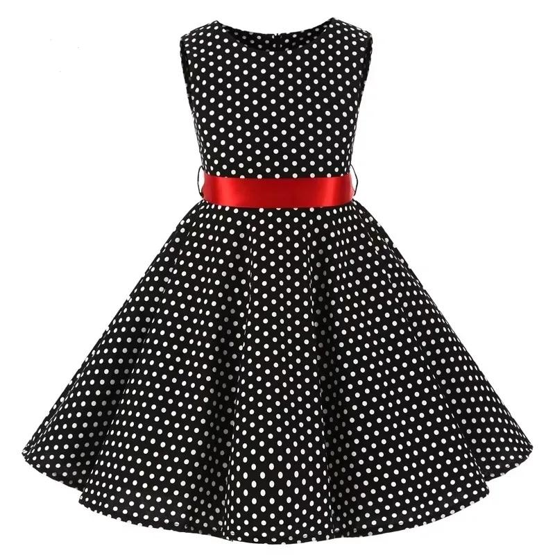 Robe trapèze Vintage à pois pour enfants des années 1950, robe mi-longue à fleurs, en coton, robe d'