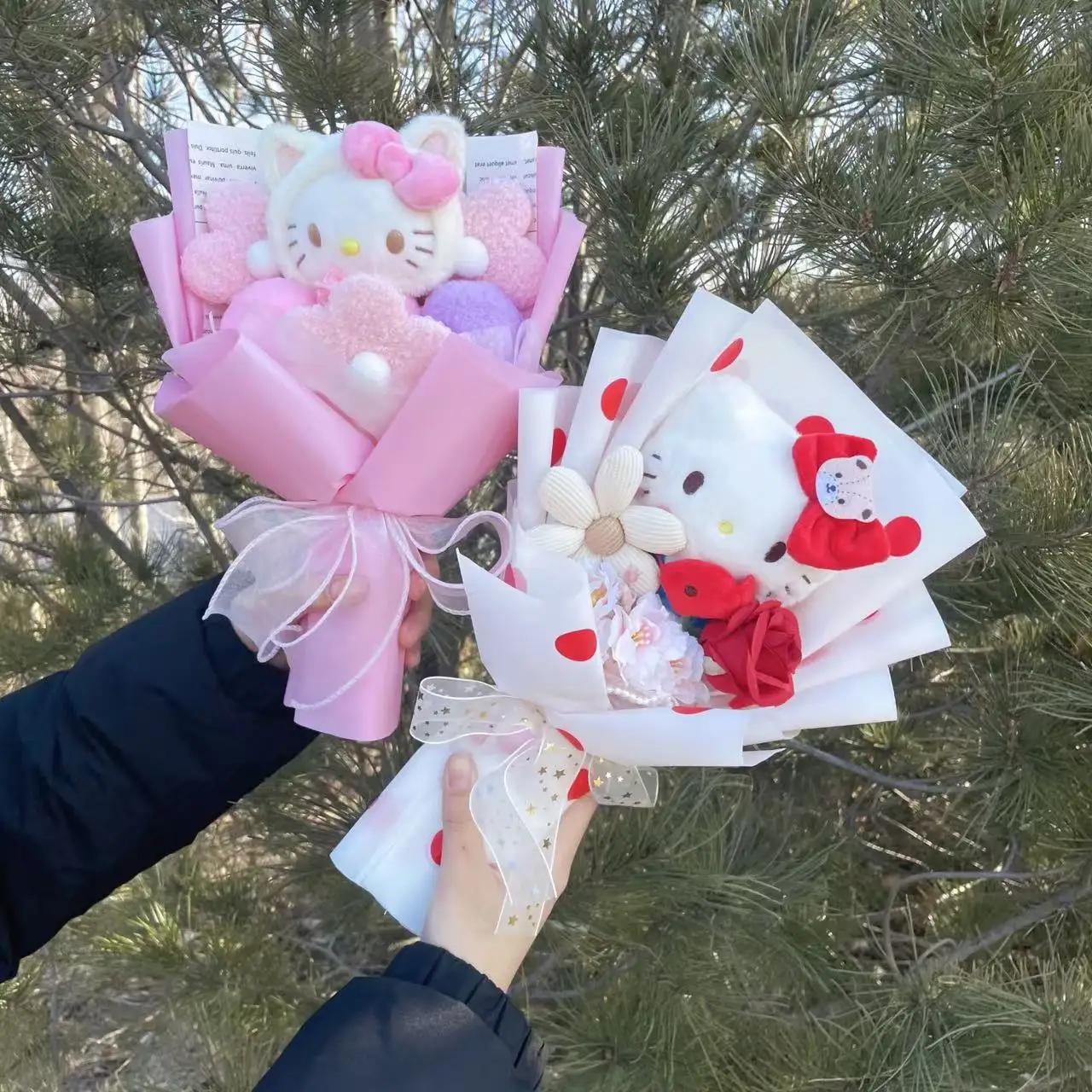 Dessin animé ma mélodie Kuromi cannelle Kt chat en peluche poupée créative fleur Bouquet saint valen