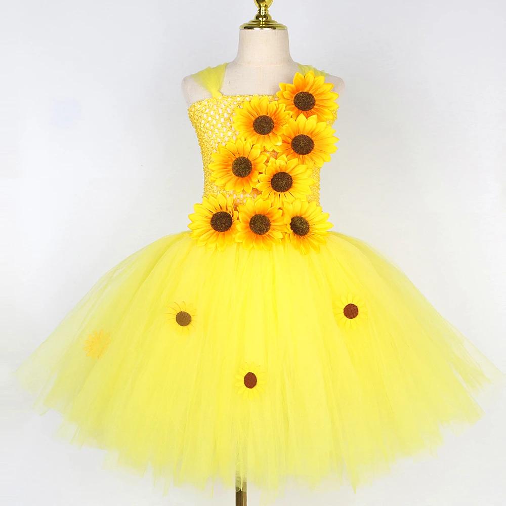 Costumes de tournesols jaunes pour filles, robes de demoiselle d'honneur élégantes, tenue dégradée d