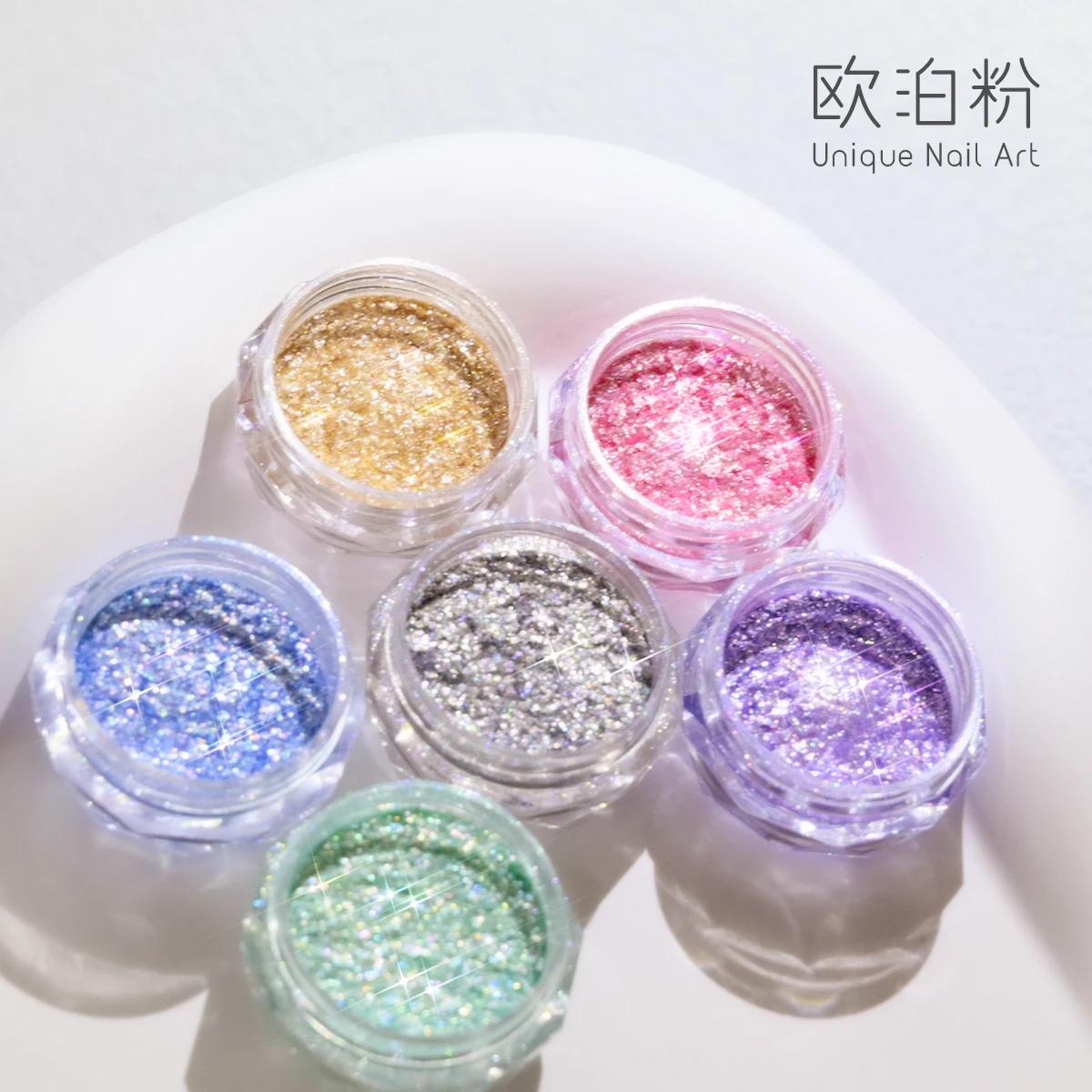Poudre à ongles opale dorée Super brillante, paillettes de sirène, flocons irisés ultra-fins, paille
