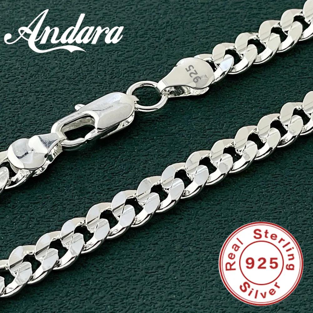 Breloque en argent Sterling 925 de haute qualité, chaîne de 7MM, bracelets et colliers, ensemble de 