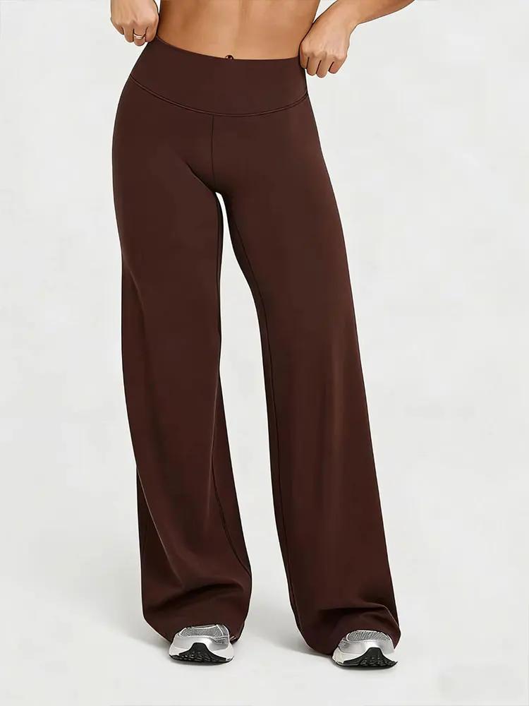 Pantalon de yoga taille haute pour femme, coupe droite, avec effet ventre plat, ourlet large, léger 
