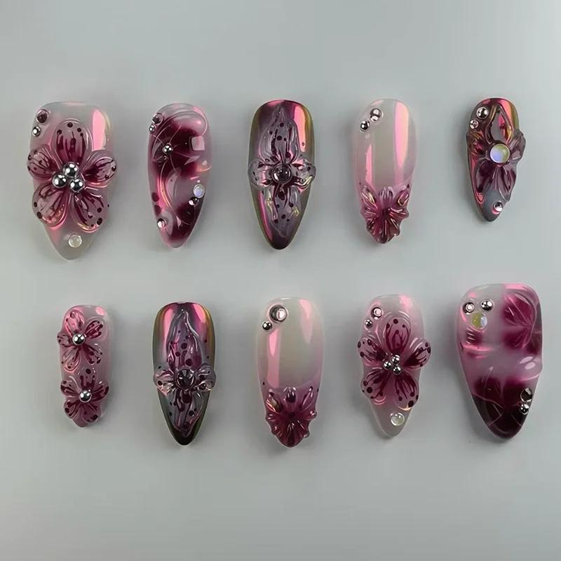 24 pièces doux Cool français faux ongles patchs Vintage Y2k faux ongles 3D cerise conception Nail Ar