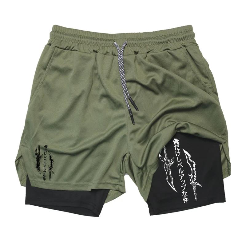 Short d'entraînement de course imprimé 2 en 1 pour hommes, short de Compression de Performance de gy