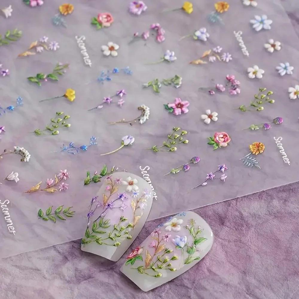 Autocollants pour ongles en forme de fleur, 1 pièce, feuille florale d'été, plante, décalcomanies co