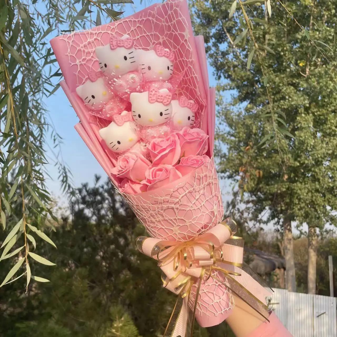 Dessin animé Hello Kitty peluche poupée jouet animaux en peluche Bouquet créatif saint valentin noël