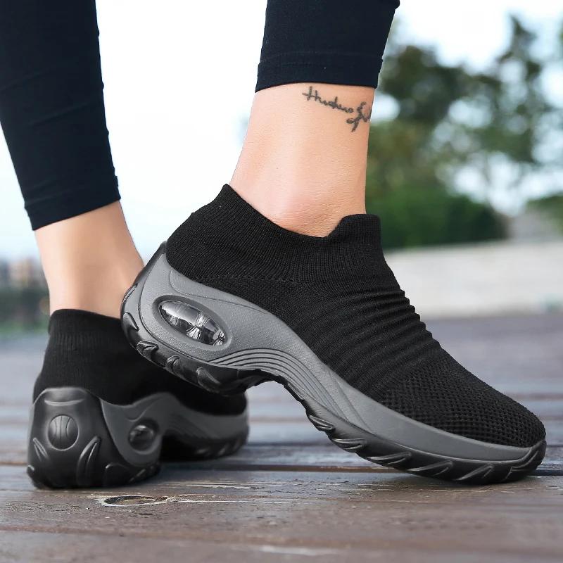 Baskets de marche pour femmes, chaussettes tissées à la mode, respirantes, confortables, chaussures 