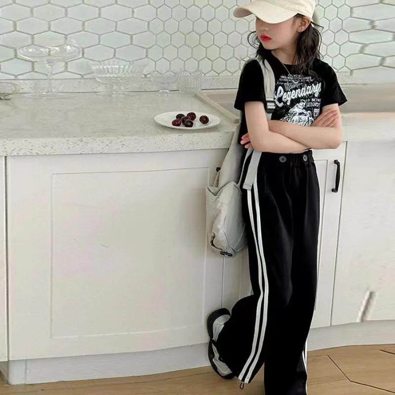 Costume décontracté d'été pour filles, T-shirt à la mode pour enfants, pantalon décontracté, robe d'