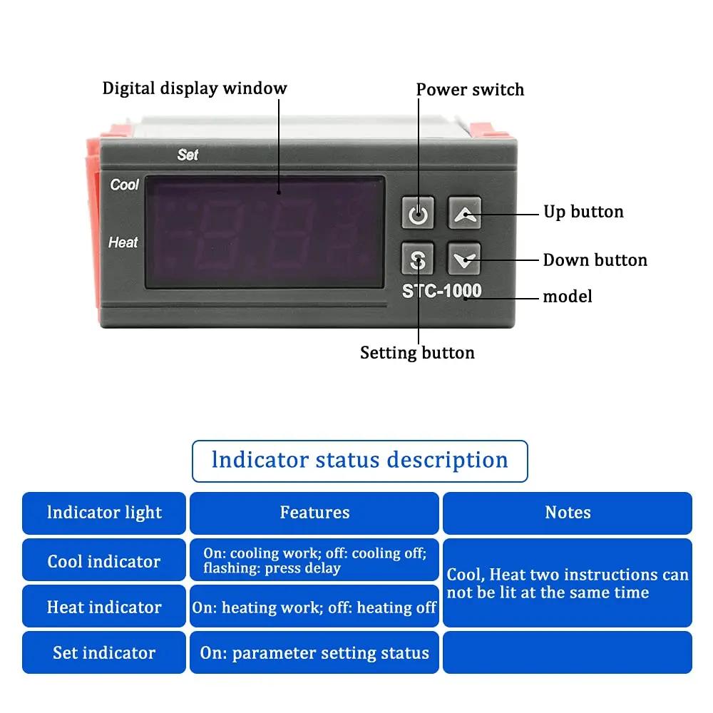 STC 1000 LED thermostat numérique pour incubateur régulateur de température thermostat relais chauff