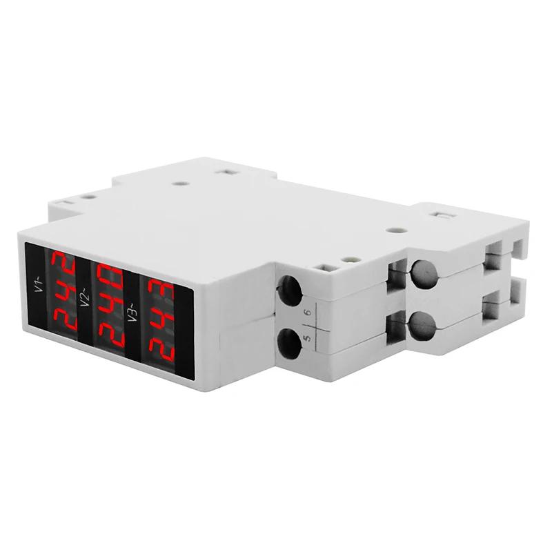 Voltmètre triphasé LED, Mini affichage numérique, compteur de tension modulaire 80-500VAC, Rail Din 