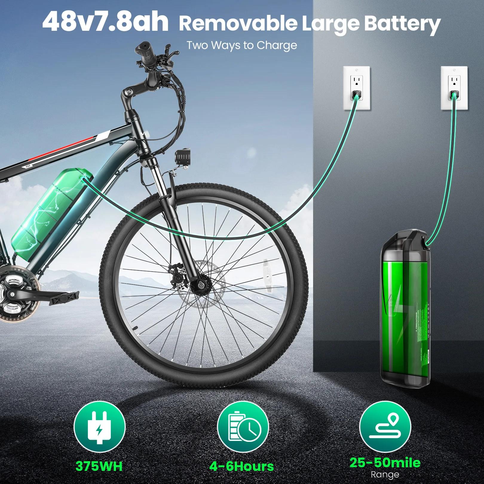 VTT Électrique de 26 Pouces avec 500W, Batterie Perfecto de 48V, 20MPH, Jusqu'à 50 Miles, Régulateur