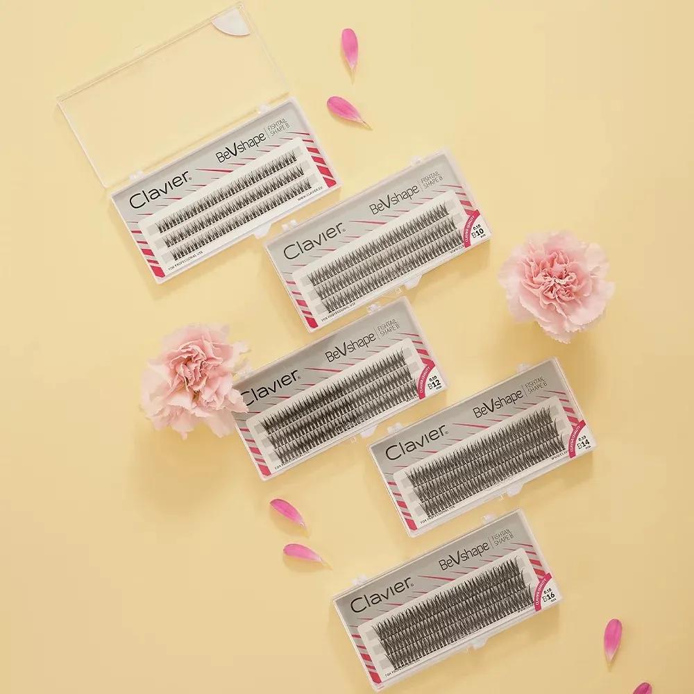 Clavier naturel grappe de cils BeVshape queue de poisson forme B Curling cils 10D soie doux cils out