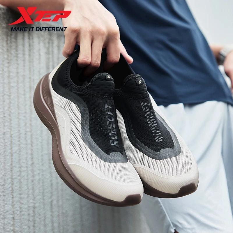 Xtep-Chaussures de course souples pour hommes, baskets légères respirantes à enfiler, baume anti-usu