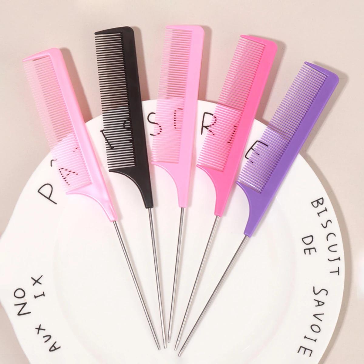 Peigne professionnel à queue pointue pour salon de coiffure, en acier inoxydable, antistatique, pour