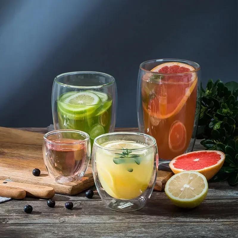 Tasse en verre Borosilicate à Double paroi, résistante à la chaleur, pour thé, lait, jus, café, eau,